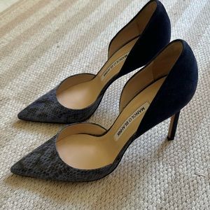 MANOLO BLAHNIK D'ORSAY PUMPS TAYLER NAVY SUEDE & SNAKESKIN